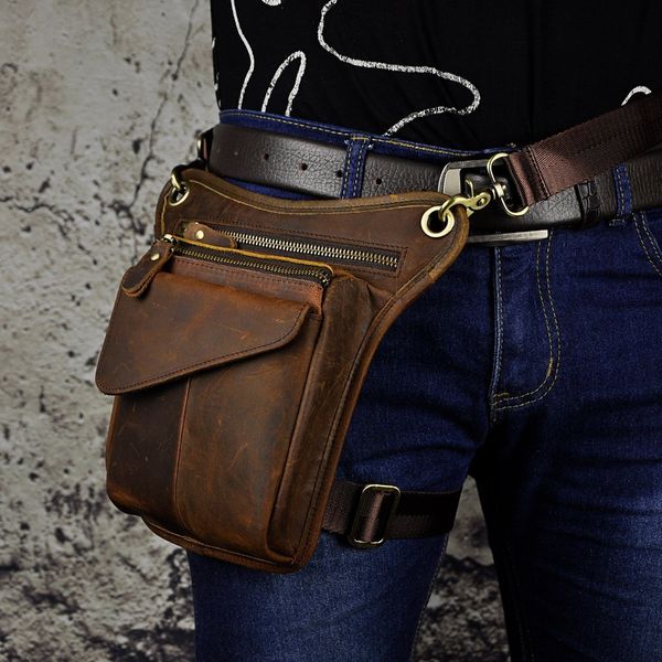 

waist bags quality leather men design casual brown classic shoulder sling bag multi-function fashion travel waist belt pack leg bag 211-3 23