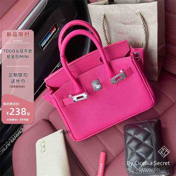 

designers handbags birkin designer bags cecilia 2023 new genuine leather bag mini small togo layer cowhide rose red silver buckle female ayw