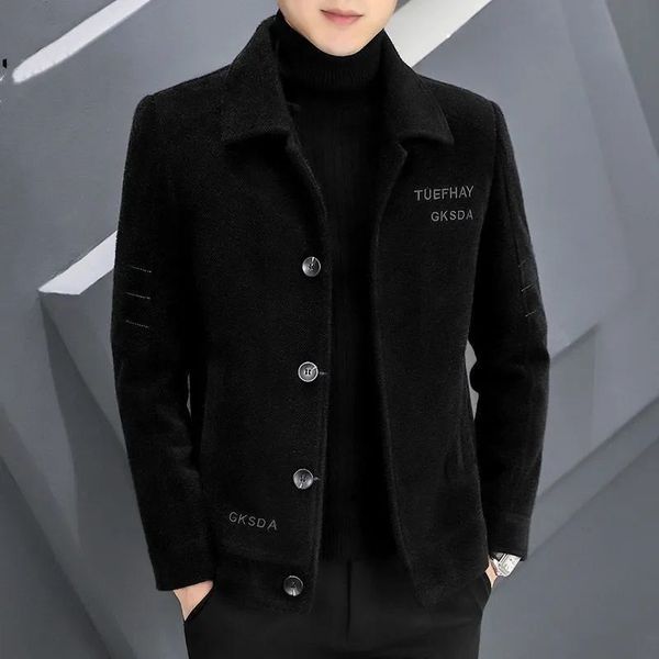 

New men's woolen coat Short autumn and winter woolen coat Men's thickened jacket Top grade casual windbreaker, Black