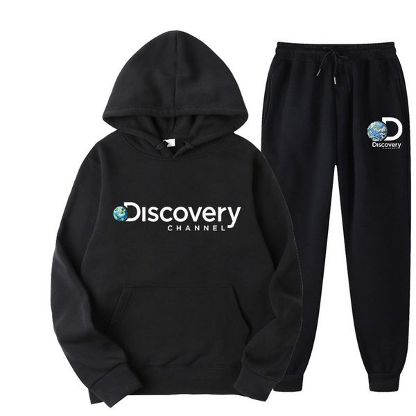 

designer men's tracksuits brand discovery channe men hoodies sweatshirt sweatpants suit new autumn winter sportswear sets patchwork men, Gray