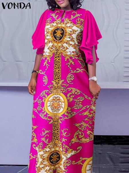 

casual dresses vonda bohemian maxi dres half sleeve ruffled vintage printed party robe femme summer loose ruffles vestidos 230209, Black;gray