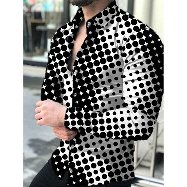 

mens casual shirts autumn fashion luxury social men turndown collar buttoned shirt dots print long sleeve clothes cardigan 230208, White;black