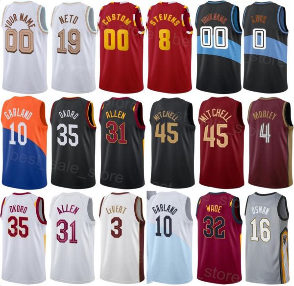 

print man woman youth basketball lamar stevens jersey 8 donovan mitchell 45 darius garland 10 evan mobley 4 ricky rubio 13 cedi osman 16 jar, Black;red