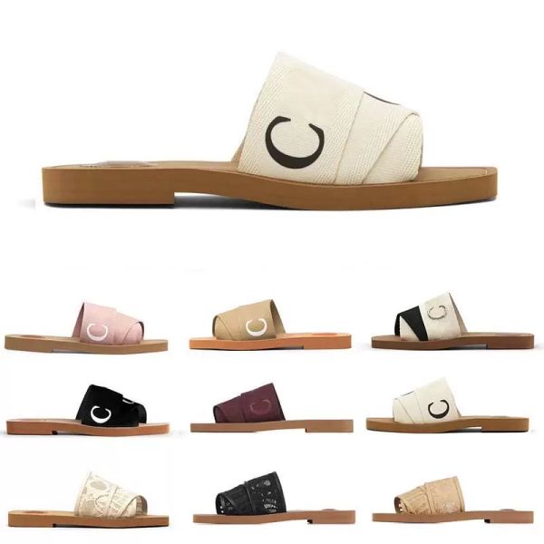 

with box designer women slippers sandals woody mules flat slides sneakers canvas shoe white black outdoor beach slipper trainers 35-42 ws