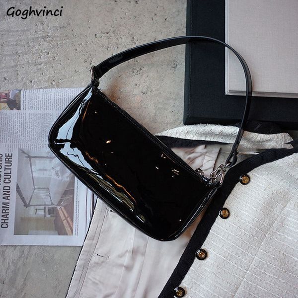 

evening bag shoulder solid fashion handbags bright pu leather luxury branded korean style all match ladies trendy zipper underarm 230208