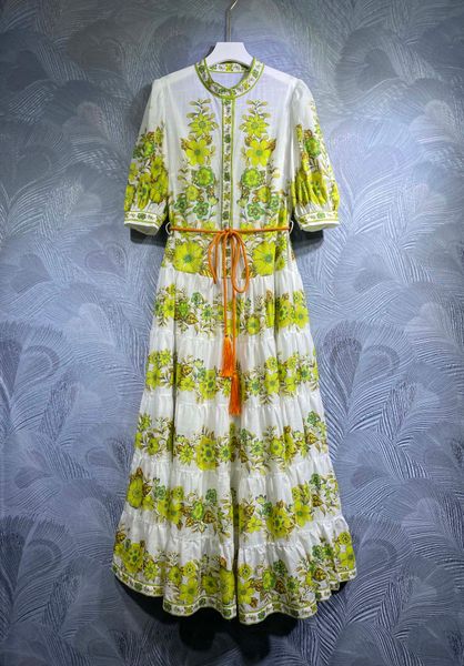 

spring new cotton temperament ladies printed long dress, Black;gray