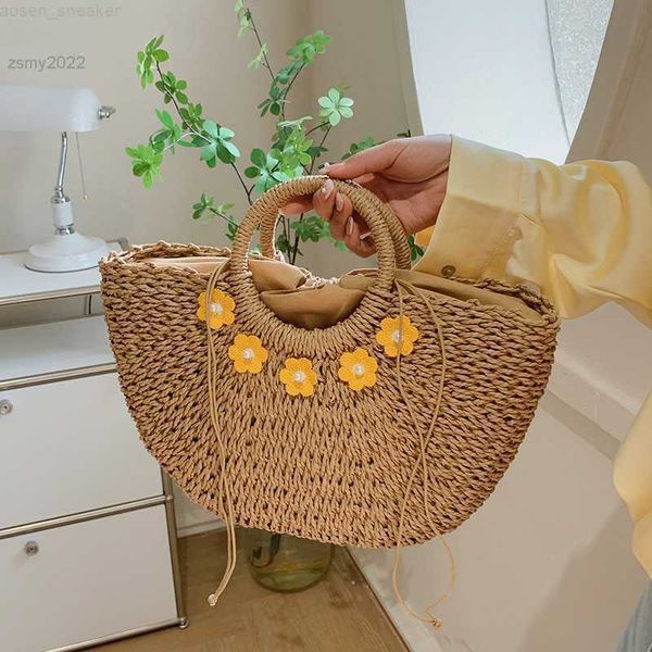 

luxury designer women's shoulder bag straw hobos summer beach handbag for women 2022 new fashion solid female crossbody bags