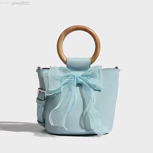 

female niche design bucket gentle style bowknot silk rbbon handbag single shoulder crossbody bag