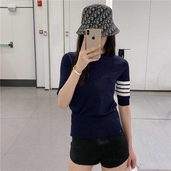 

t-shirts tom tee brown short sleeve round neck 23ss stripe leisure casual fashion designer classic polo shirt four bar silk knitted backing, White;black