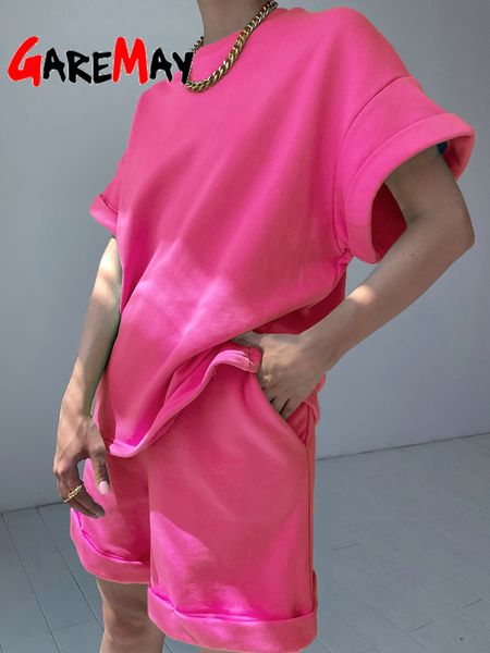 

women's tracksuits green suit shorts with t-shirt for women and loose oversize 100% cotton summer two piece set women classic tracksuit, Gray