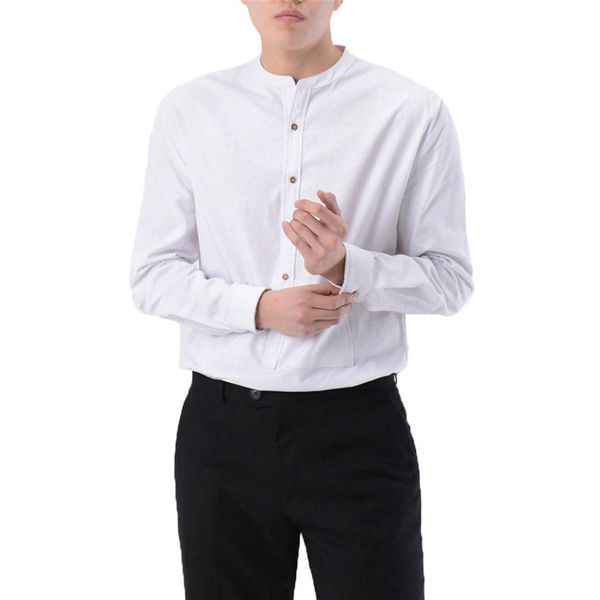 

men's casual shirts long sleeve stand collar solid color slim fit business meeting 230209, White;black
