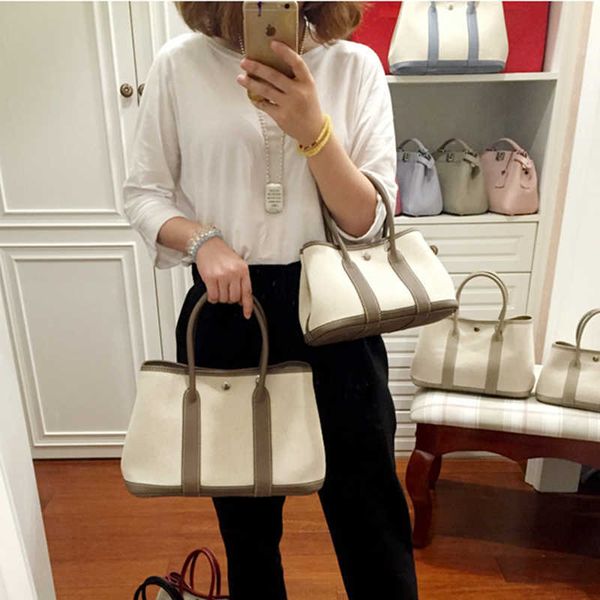 

herme garden party bags online store2023 new garden bag leather with canvas mommy shopping one shoulder diagonal cross tote mother daughter