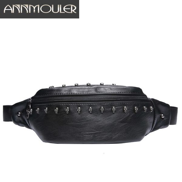 

waist bags annmouler fashion waist pack bag pu leather skull chest bag black shoulder phone pouch large men women fanny pack bum bag 230209