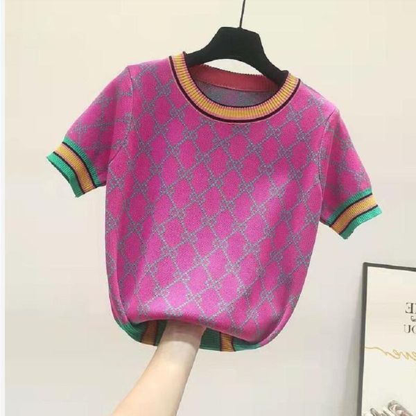 

women t shirts new korean short sleeve women sweaters summer 2022 elegant o neck beading flower knitted female pullover jumper clo decf, White