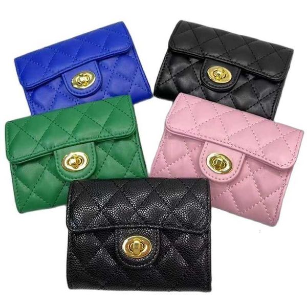 

new women's wallet short rhombus pattern luxury cf cardholder sheepskin caviar multi-functional coin purse gift, Red;black