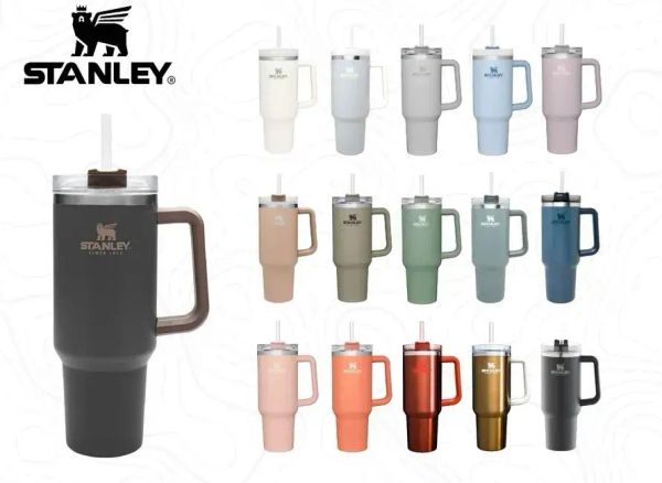 

40oz stanley pink cups tumbler with handle lid straw big capacity beer water bottle outdoor camping mugs vacuum insulated drinking