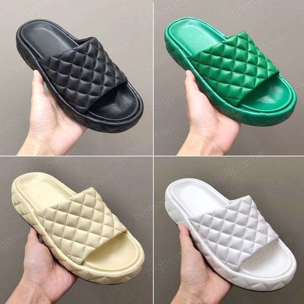 

slippers ladies sandals designer fashion rhombus thick bottom leather black white bottegas2023 summer outdoor travel party home comfortable