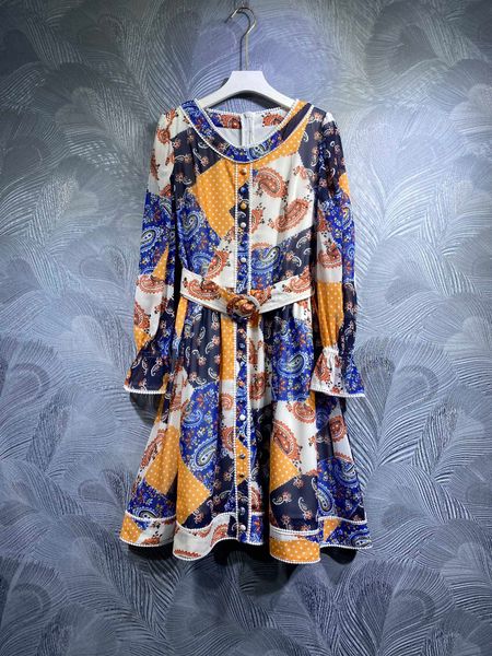 

spring new dress round neck printed long-sleeved, Black;gray