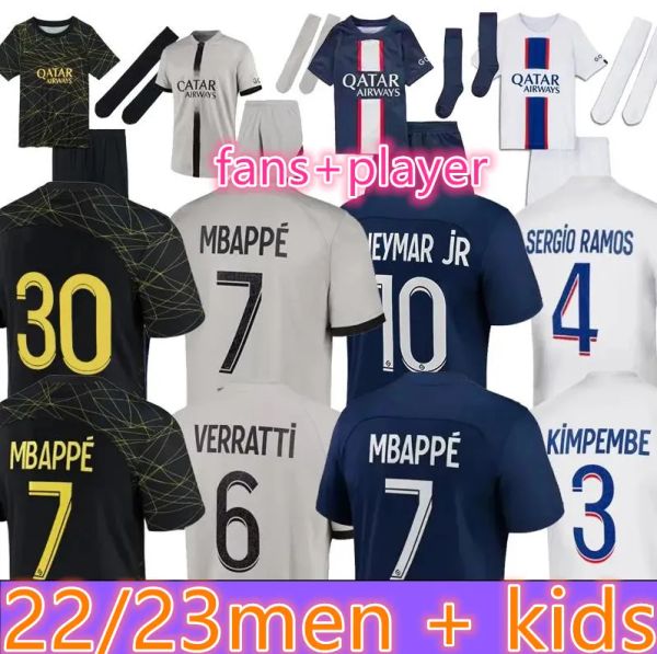 

2022 2023paris mbappe #7 soccer jerseys hakimi 30 10 fans player 4th 22 23 sergio ramos psgs football shirts shirt marquinhos verratti icard, Black;yellow