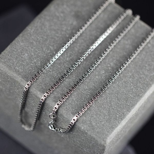 

beaded necklaces 2mm thick real silver double box combination chain necklace for man woman s925 sterling silver exquisite squrare jewerly 23