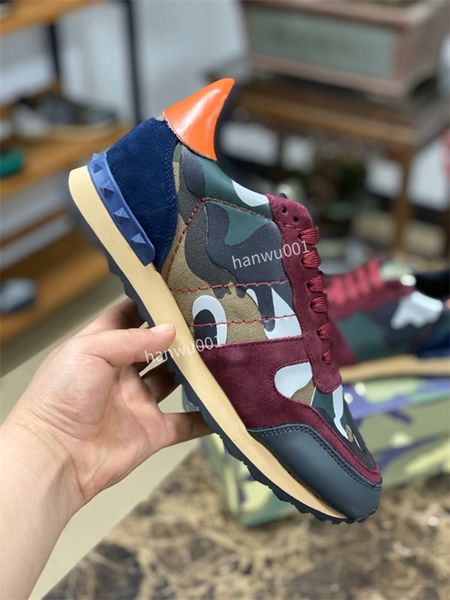 

men luxury designer dress shoes sneakers in camouflage mesh fabric rubber stud mens trainers jogging walking, Black