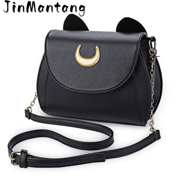 

evening bags 2023 sailor moon ladies handbag black luna cat shape chain shoulder pu leather women messenger crossbody small 230208