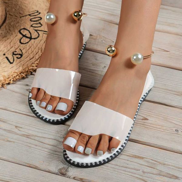 

sandals sandals women 2022 summer new beaded pearl flats beach sandals women shoes pvc slippers flip flops casual transparent slides t230208, Black
