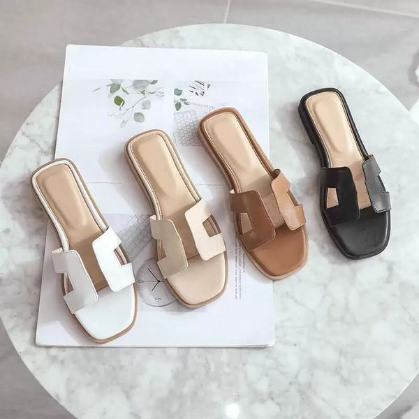 

sandales fashion sandals leather women slippers summer luxury flat slides ladies beach sandal party wedding outdoor slipper, Black