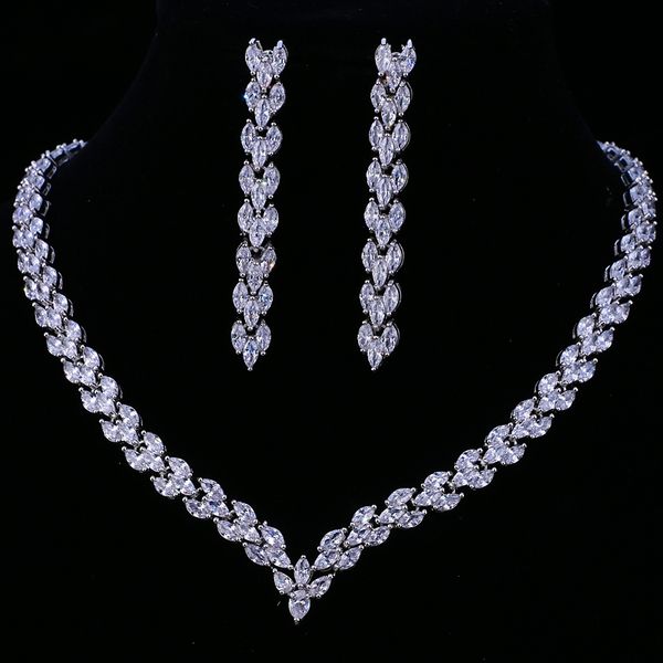 

bracelet necklace emmaya exquisite cubic zirconia wedding party jewelry set gold color cz bridal necklace earring 230209, Silver