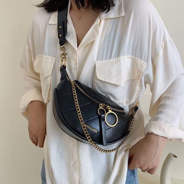 

waist bags women fanny pack chain fashion leather fanny pack zipper banana bag chest bags women high capacity kidney bag crossbody bags 2302