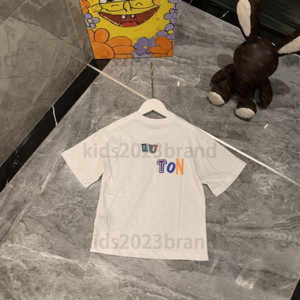 

high-end stamping t-shirt 23ss children t-shirts summer brand designer boys fashion tees elastic thread neckline cotton ribbon stitching le, Blue