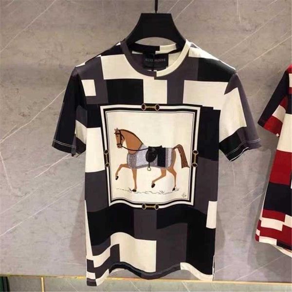 

men's t-shirts summer men's t-shirts plus size crew neck t-shirts new stamped rhinestone marquette high-end oversized t shirt grap, White;black