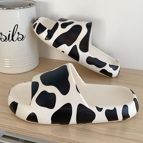 

slippers cute cow slippers female summer home indoor slippers slides non-slip bathroom slippers outdoor beach sandals platform comfy shoe 23, Black