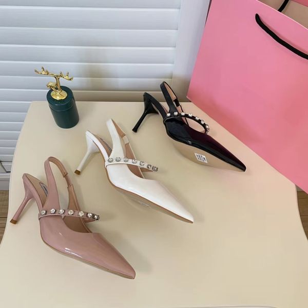 

designer heels women dress shoes luxury mm crystal-embellished patent-leather slingback pumps eu34-40 with box wedding evening, Black