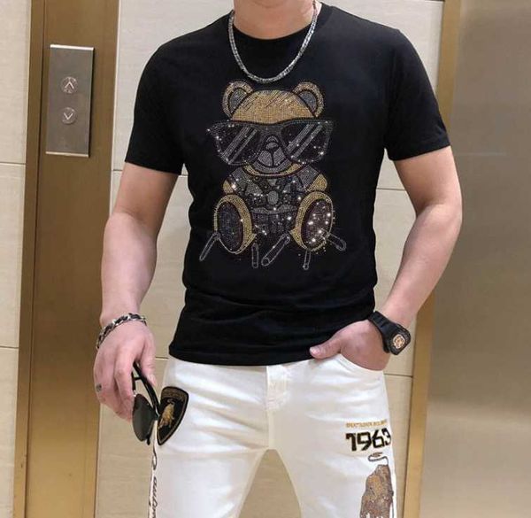 

men's t-shirts 2022 summer new designer rhinestone mens t-shirt o-neck short sleeve men luxury clothing diamond tshirts t230209, White;black