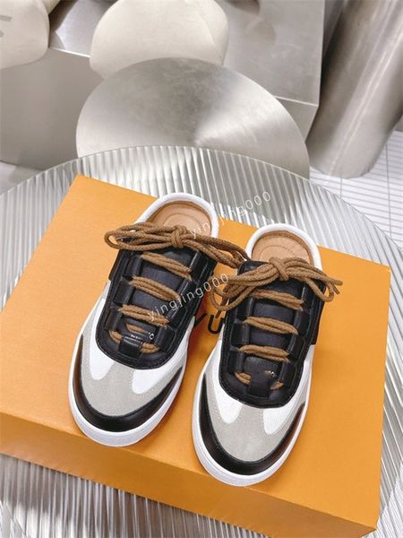 

2023 luxury designer women casual shoes trainers sneakers runway platform wedges round toe lace up mens loafers flats shoe, Black