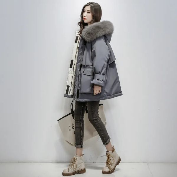 

women's down parkas large natural fur hooded winter jacket women 90 white duck thick warm sash tie up snow coat 230210, Black
