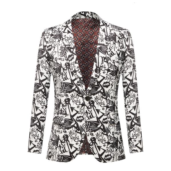 

men's suits blazers black fashion jacket wedding groom stage singer prom slim fit white printed coat 230210, White;black