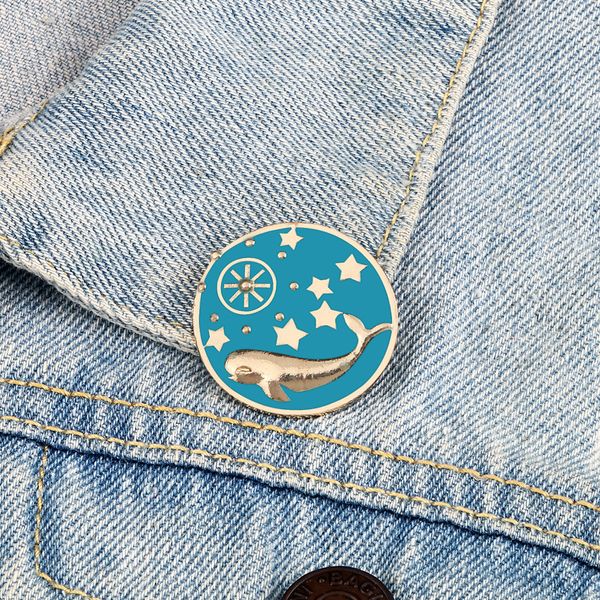 

cartoon 3d round badge jewelry for women 3pcs/set castle ocean beach alloy gilded brooch gift accessories, Gray