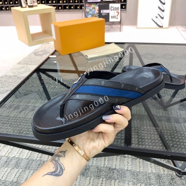 

2023 designer man slippers luxury sandals brand sandals real leather flip flop flats slide casual shoes sneakers, Black