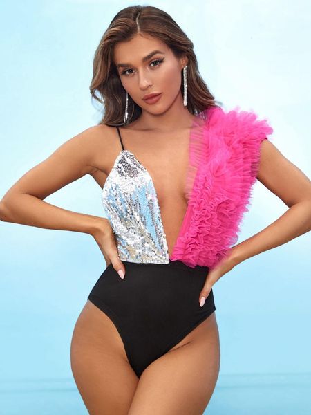 

women's jumpsuits rompers bodysuit for women summer libertine outfit bodycon jumpsuit festival sequin club suit party sparkle birthday, Black;white