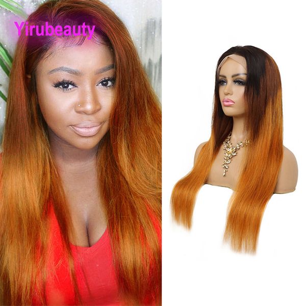 

brazilian human hair 13x4 lace front wig 1b/4/30 ombre color silky straight peruvian indian wigs three tone color 150% 180% 210% density, Black;brown