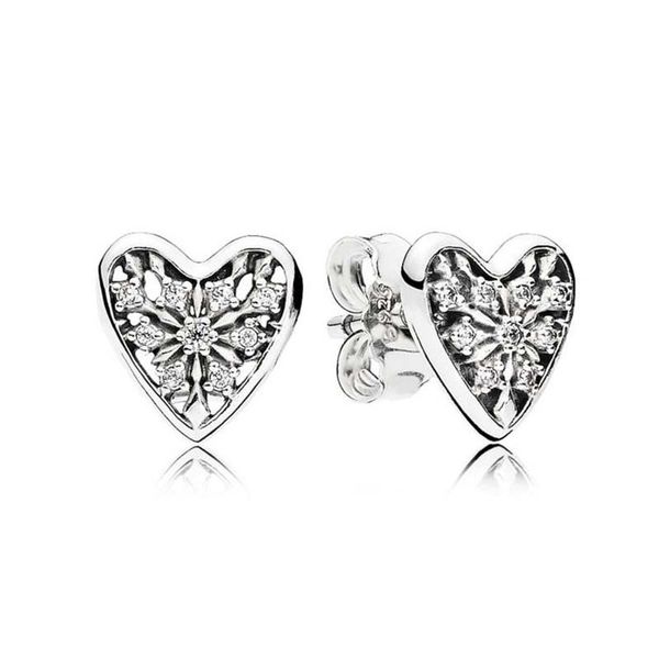 

authentic sterling silver winter hearts stud earring for pandora womens cz diamond jewelry girlfriend gift designer earrings with original b, Golden;silver