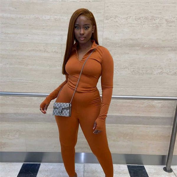 

women's two piece pants women's new style solid color casual stand-up neck zipper tight open navel high waist slimming buttocks pa, White