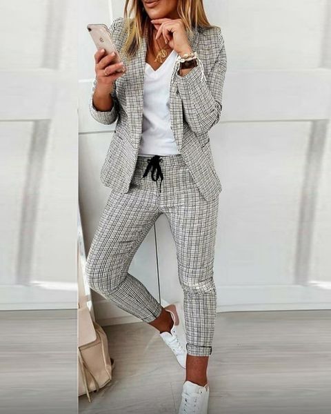 

womens two piece pants for women set tracksuit full sleeve ruffles blazers pencil suit office lady outfits ins uniform 230209, White