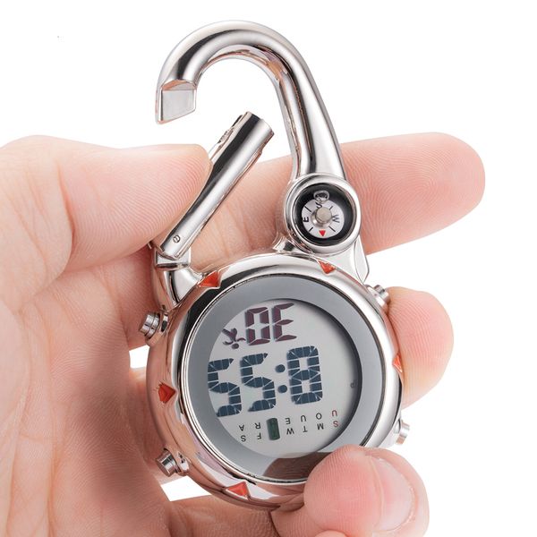 

pocket watches digital climbing watch clip-on backpack carabiner pocket watch men compass temperature week display mountaineering outdoor sp, Slivery;golden