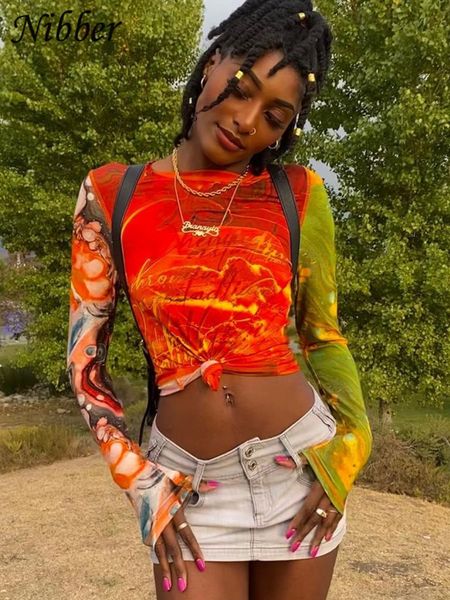 

women's t-shirt nibber y2k fashion slim-fit t-shirt short tie-dye print street style for women going out party night clubwear 230210, White