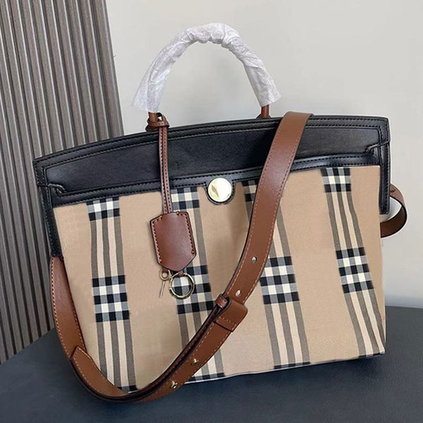 

plaid tote handbags canvas leather shopping bags women bag crossbody handbag large-capacity quality hardware fashion letter removable should