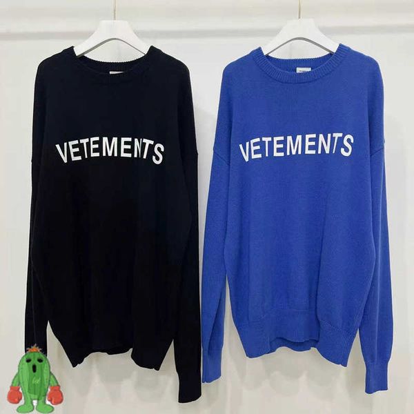 

men's hoodies sweatshirts men women oversized vetements sweater letter round neck knitted pullover casual loose vtm sweatshirts j230208, Black