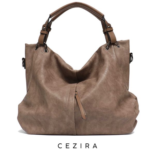 

evening bags cezira brand large women's leather handbags female pu hobos shoulder bags solid pocket ladies tote messenger bags g230208
